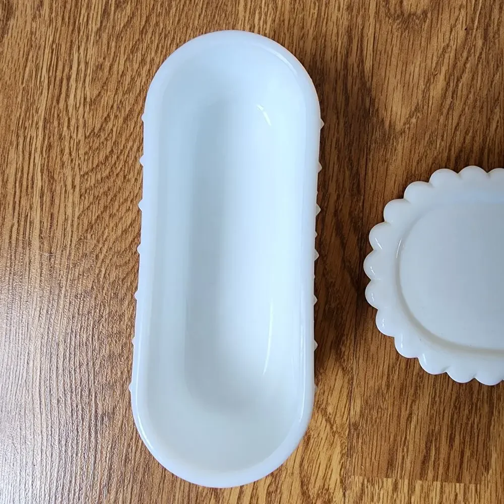 MCM Fenton Hobnail Milk Glass Covered Butter Dish White Mid Century Modern EUC